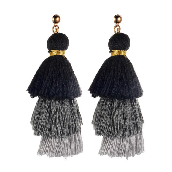 Gradient Colored Tassel Earrings In Black - Picture 1 of 7